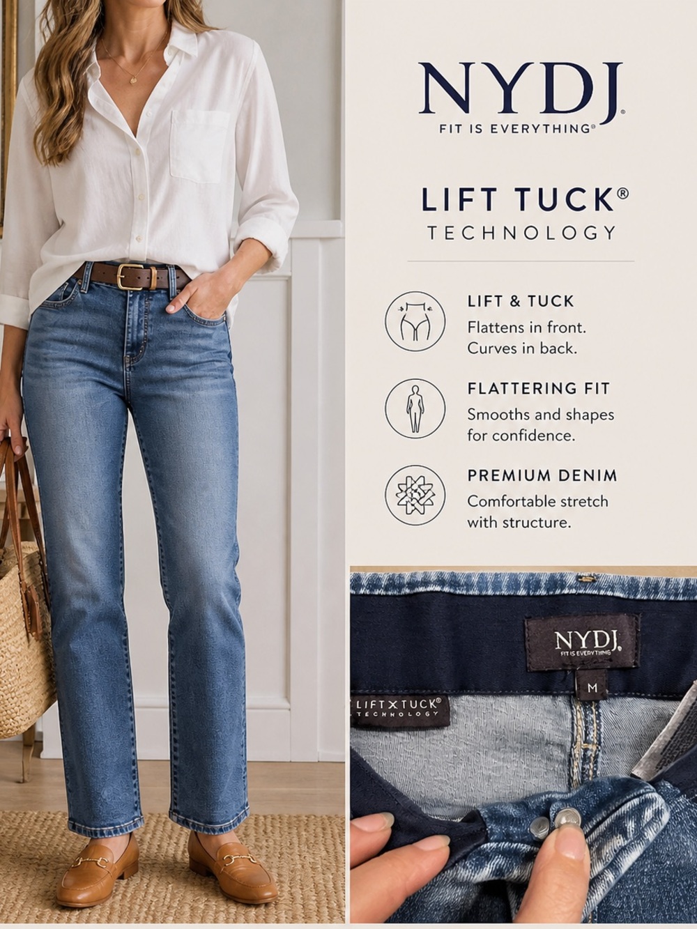 NYDJ Lift Tuck Sraight Leg Jeans Medium Wash Shaping Denim M Classic Comfort
